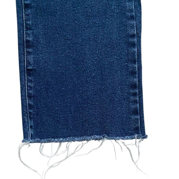 Womens Zara Mid-Rise Jeans Straight Leg Dark Blue Wash Raw Hem 8228 222 Size 6 - Picture 2 of 5